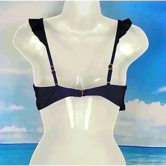 NAVY BLUE Top NWT TIME & TRU Bikini Bra  RUFFLE STRAPS Swim Bathing suit size Lg - Picture 3 of 5